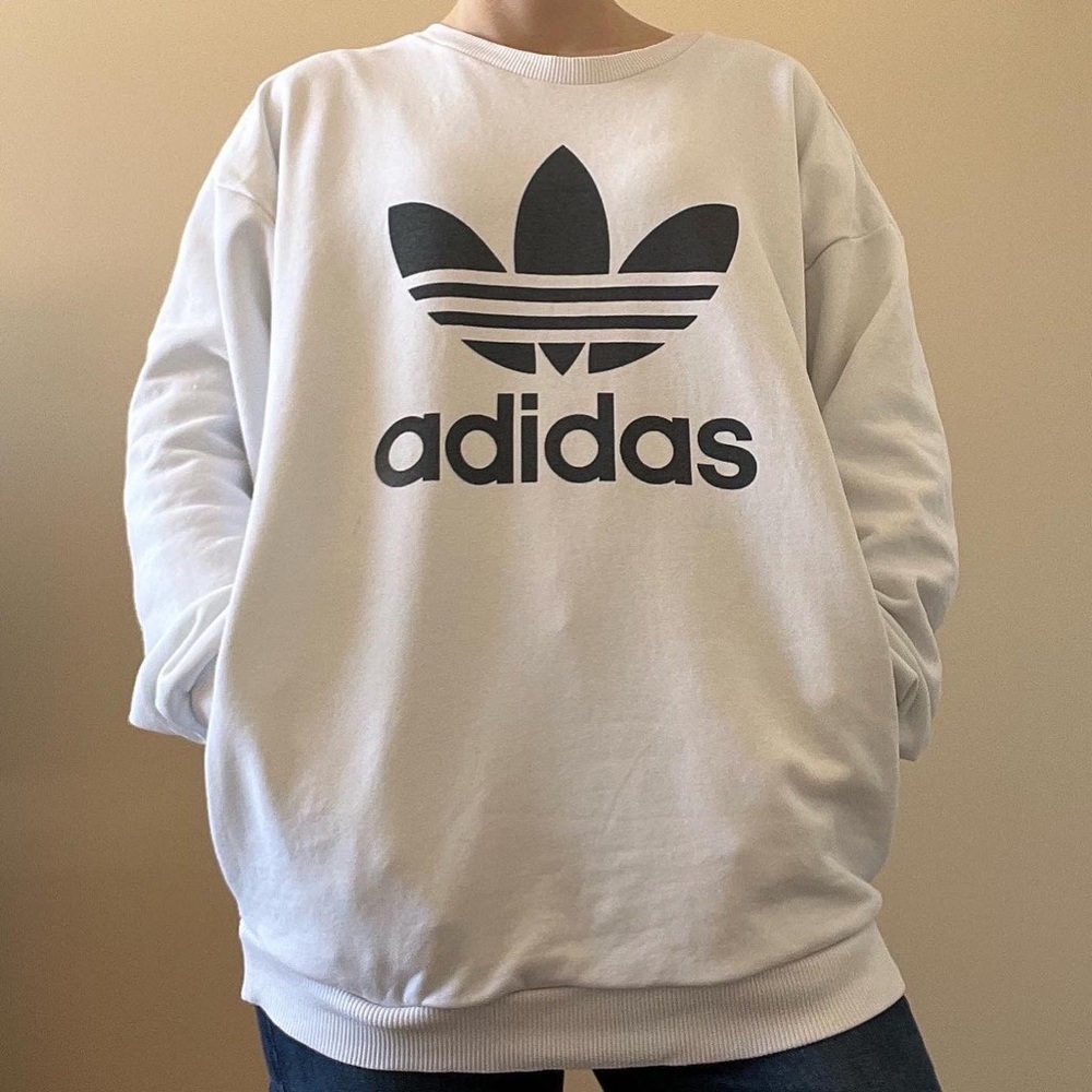 Adidas Trefoil Crewneck White Sweatshirt Size Small